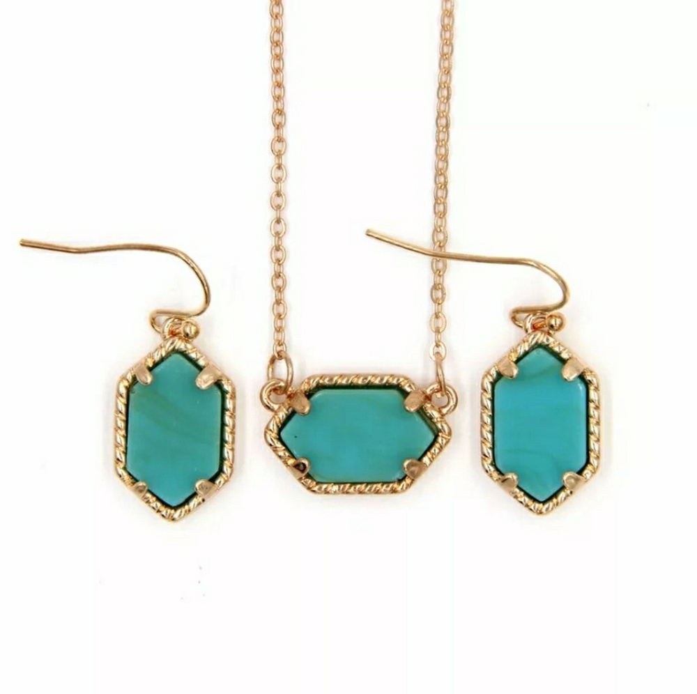 Turquoise and Gold Druzy Necklace Set